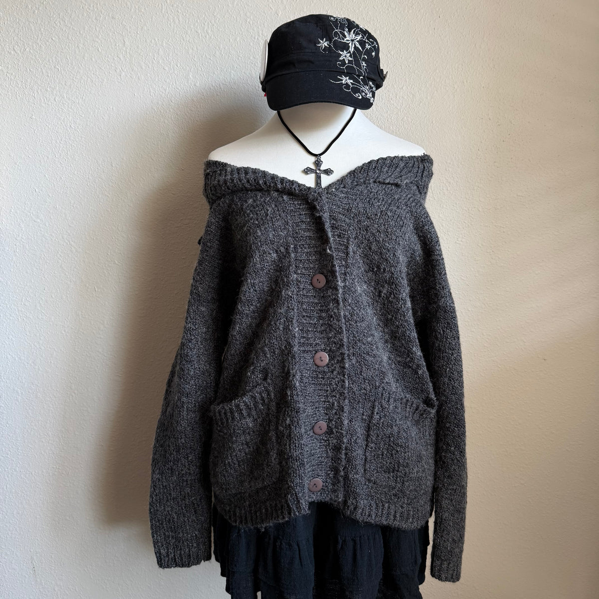 Grey oversized button sweater