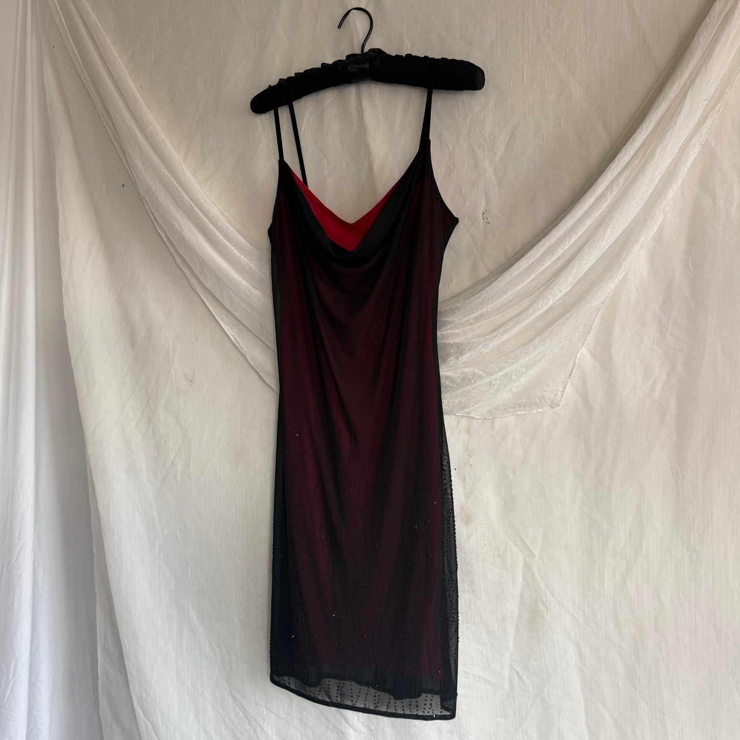 2000s black beaded mesh dress
