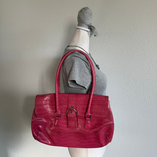 Pink croc shoulder bag