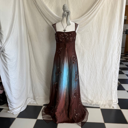 2000s whimsical prom beaded flower dress