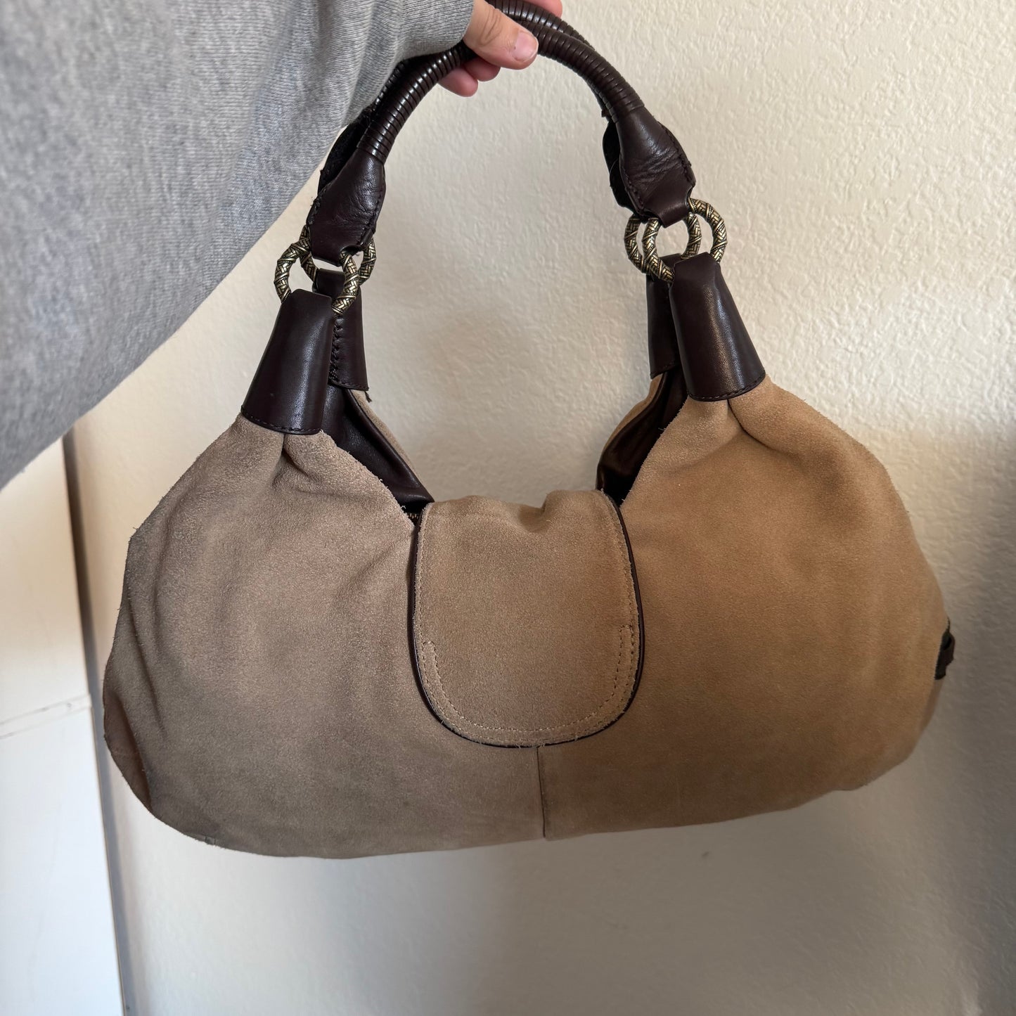 Suede hobo shoulder bag