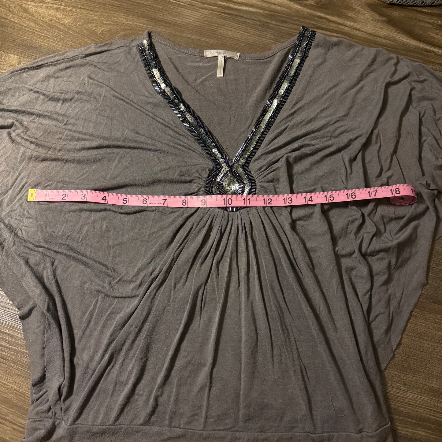 Gray beaded batwing top
