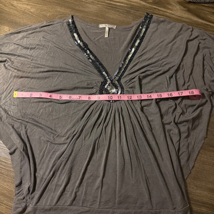 Gray beaded batwing top