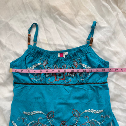 Turquoise embroidered flower cami