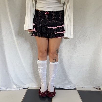 Black lace frilly mini skirt