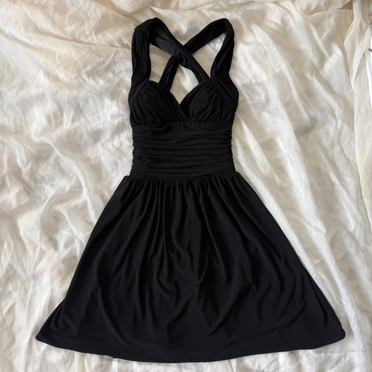 Black cinched evening dress