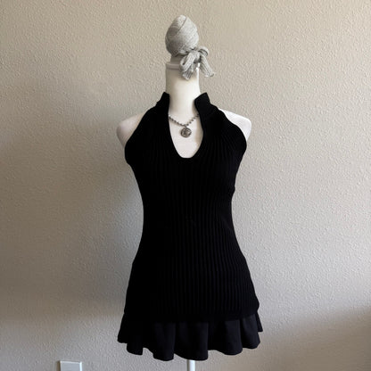 Black ribbed halter top