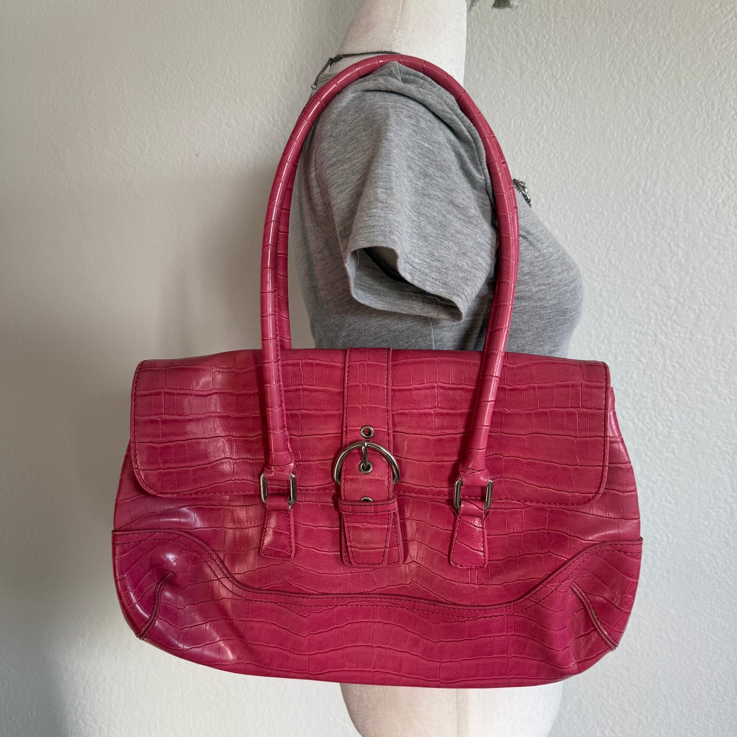Pink croc shoulder bag