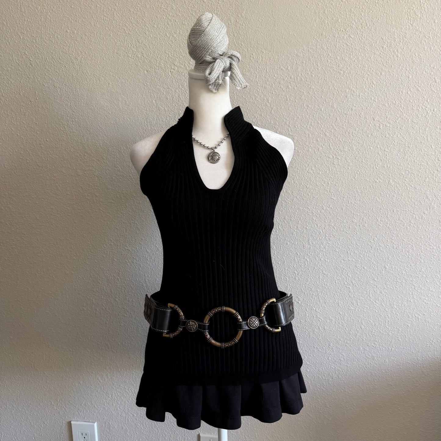 Black ribbed halter top