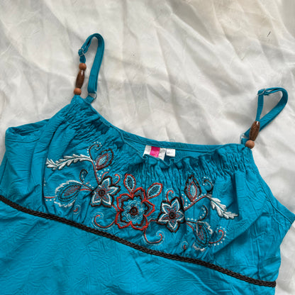 Turquoise embroidered flower cami
