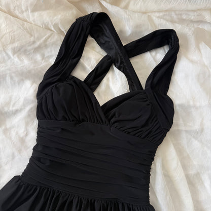 Black cinched evening dress