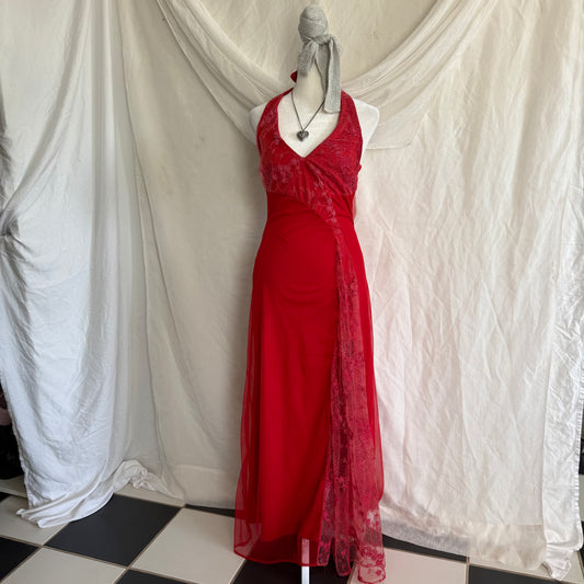 2000s Red Lacey Halter dress
