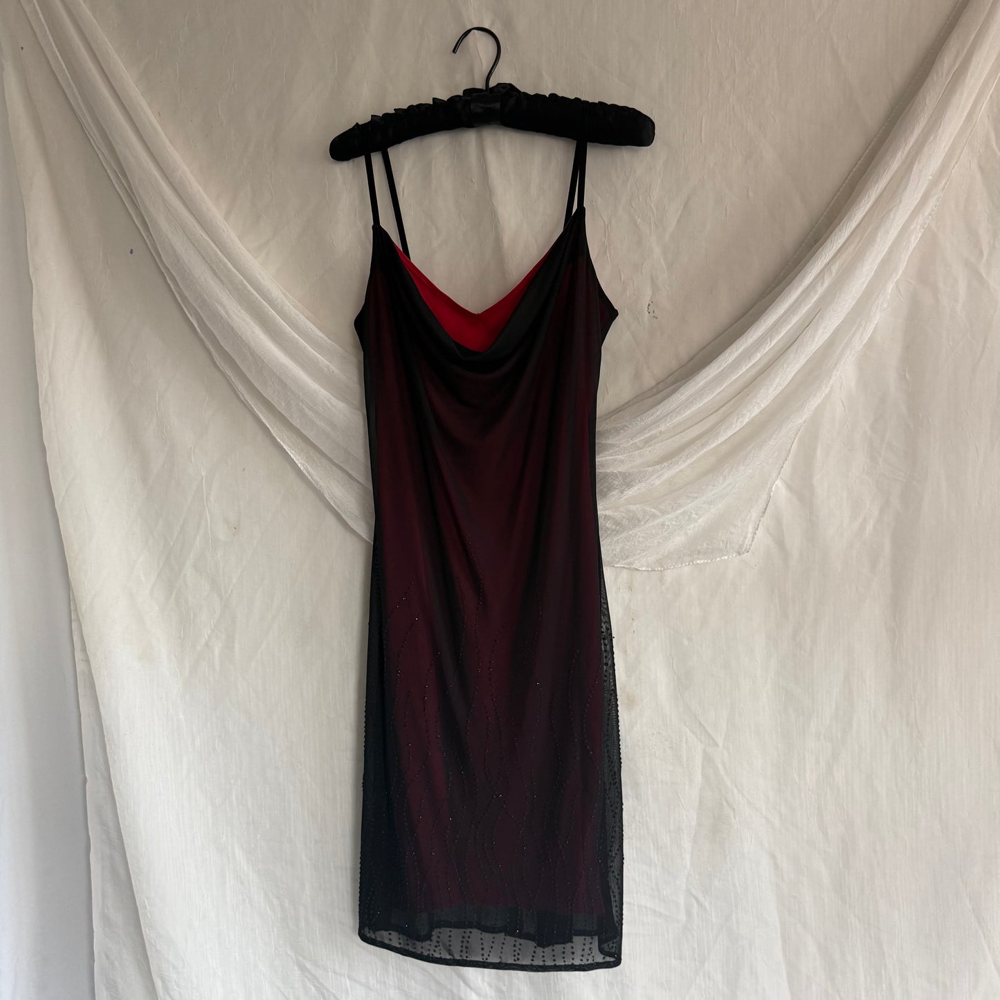 2000s black beaded mesh dress