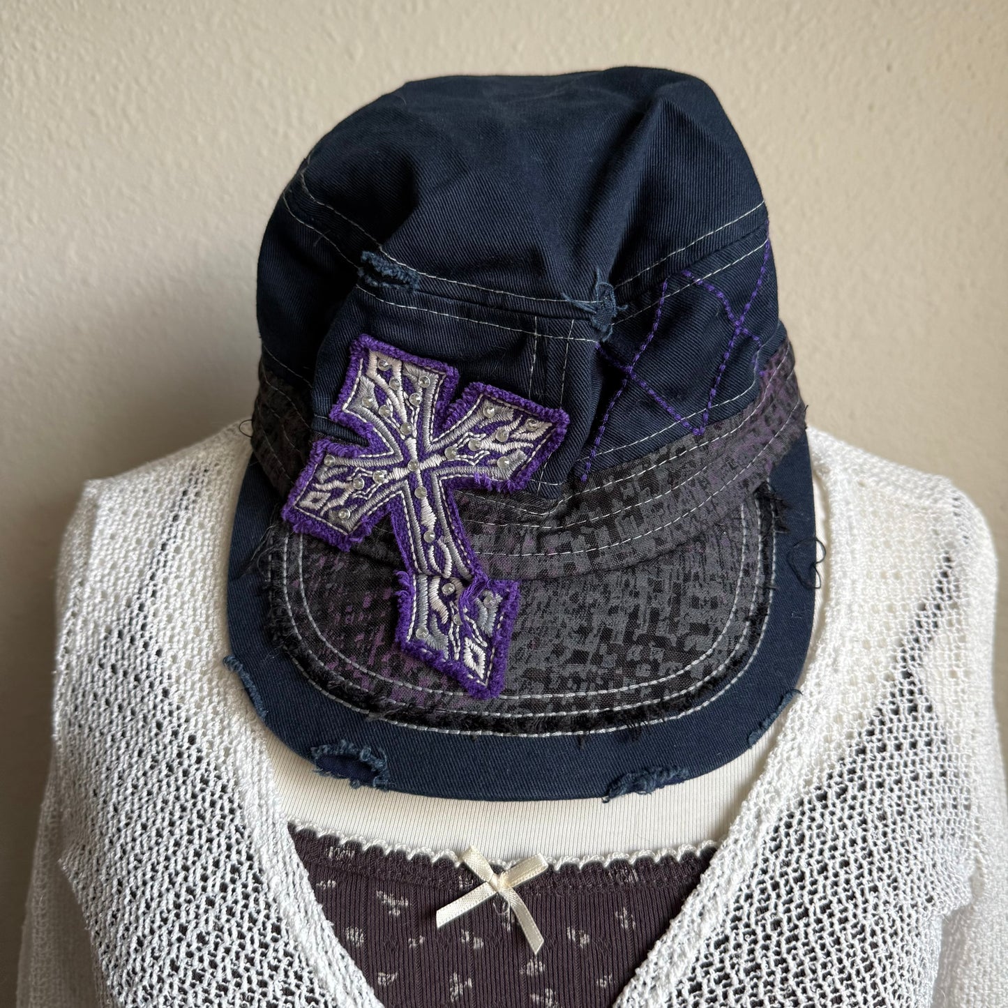 Y2K distressed cross cadet hat