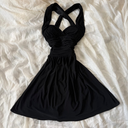 Black cinched evening dress