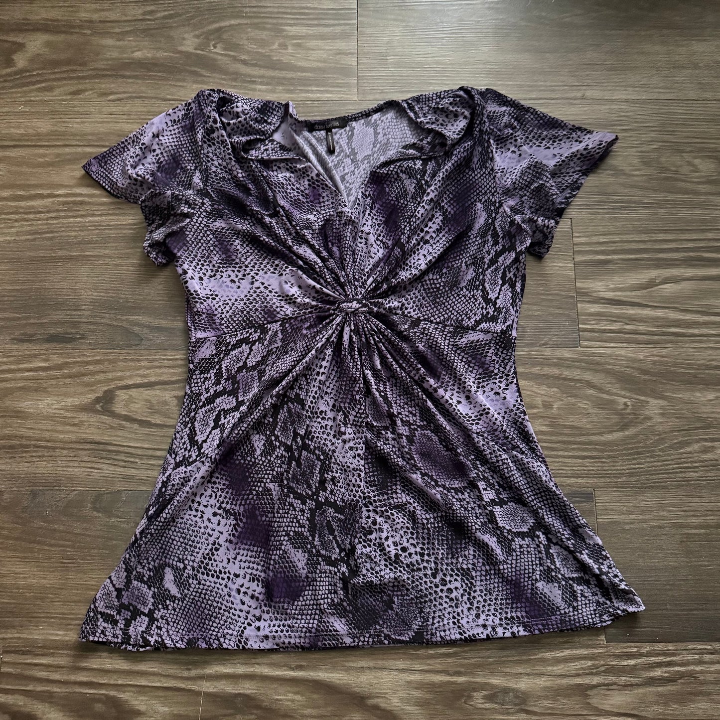 Purple snakeskin ruffle top