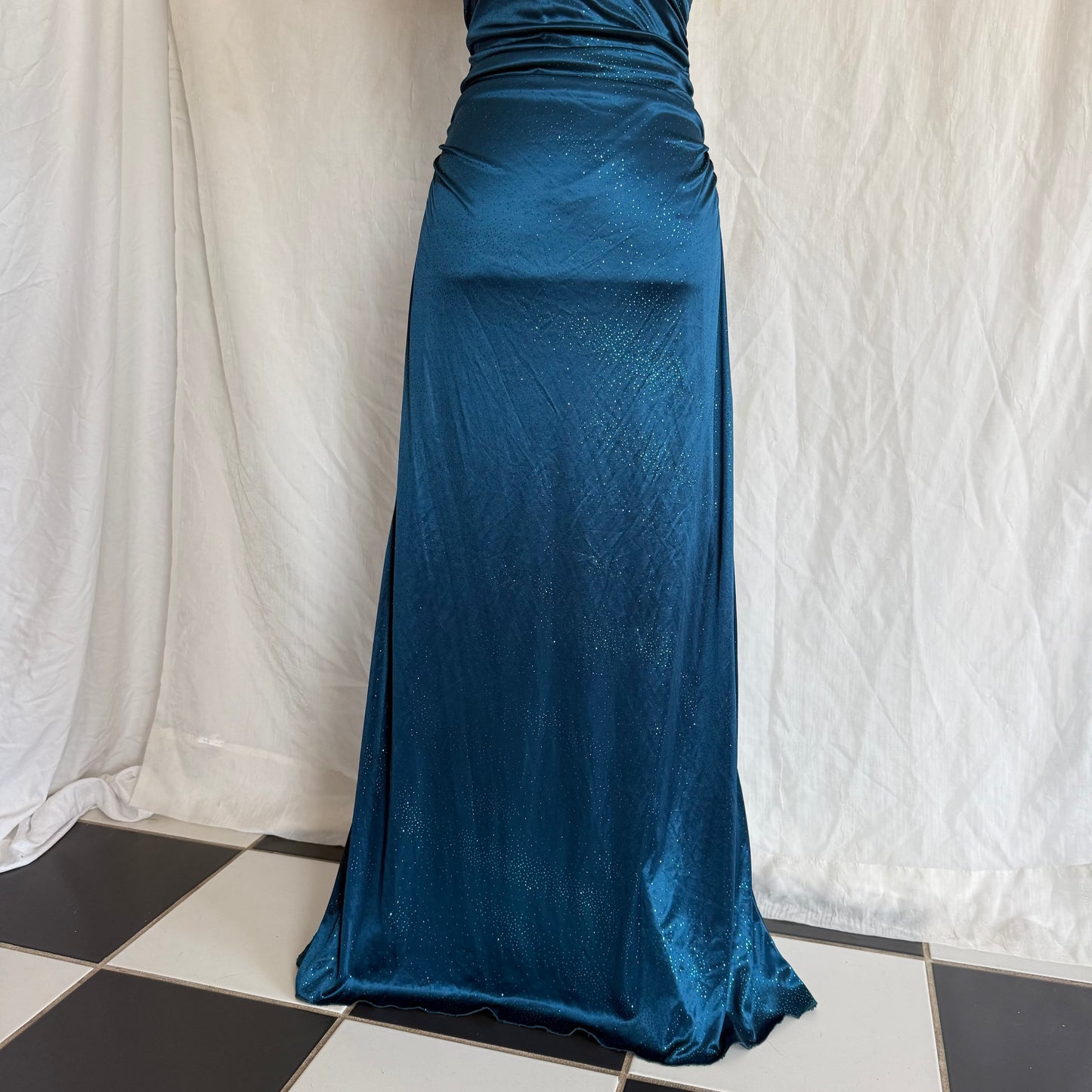 2000s City Triangles blue glitter draping dress
