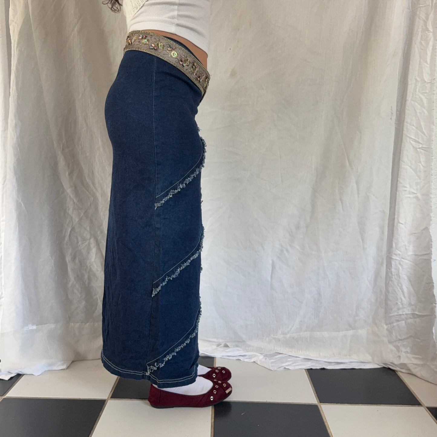 Zoey Beth denim fitted maxi skirt