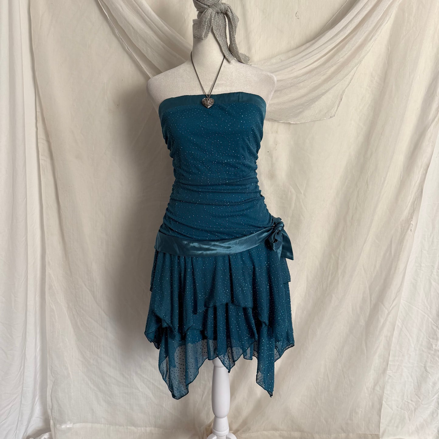 Turquoise blue ruffle flair dress