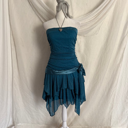 Turquoise blue ruffle flair dress