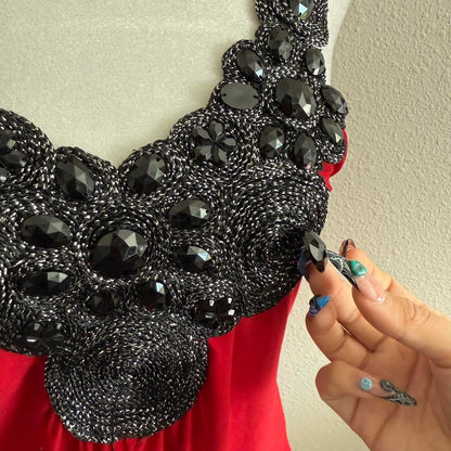 Red boho beaded top