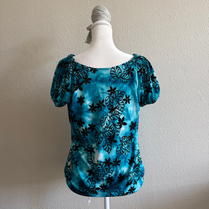 Turquoise boho flower top