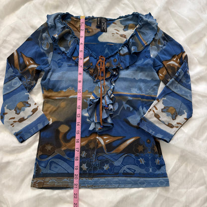 ruffle euro print sleeved top