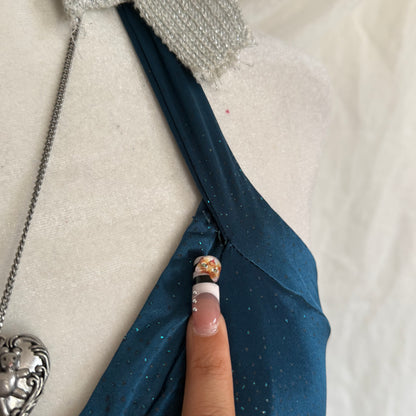 2000s City Triangles blue glitter draping dress
