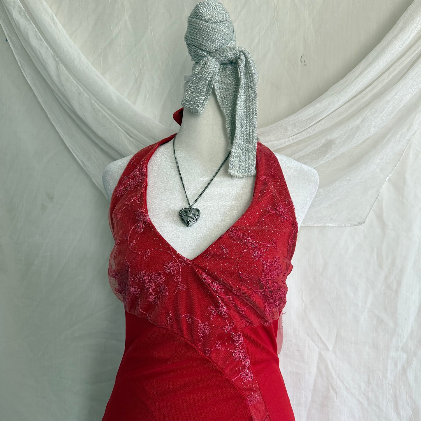 2000s Red Lacey Halter dress
