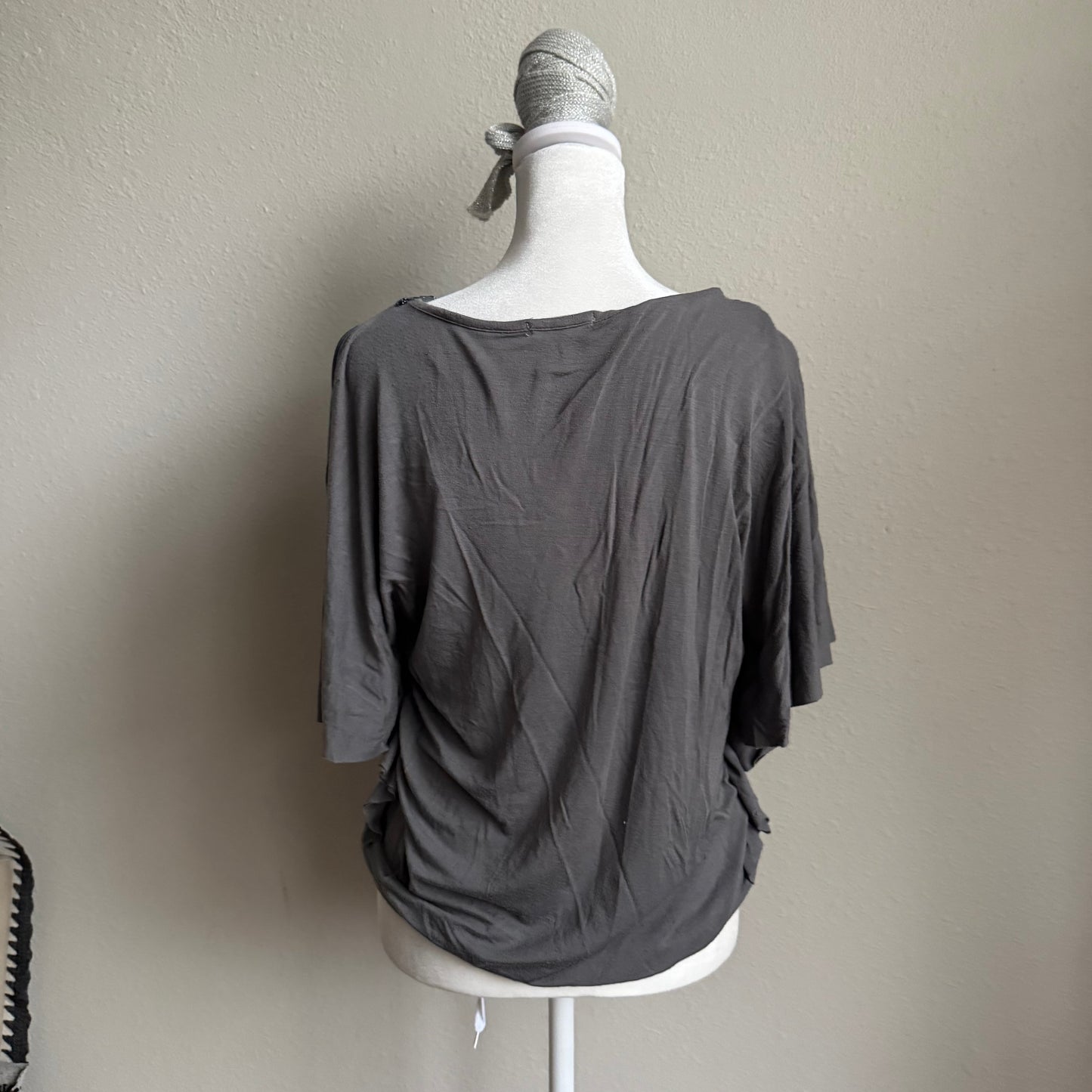 Gray beaded batwing top