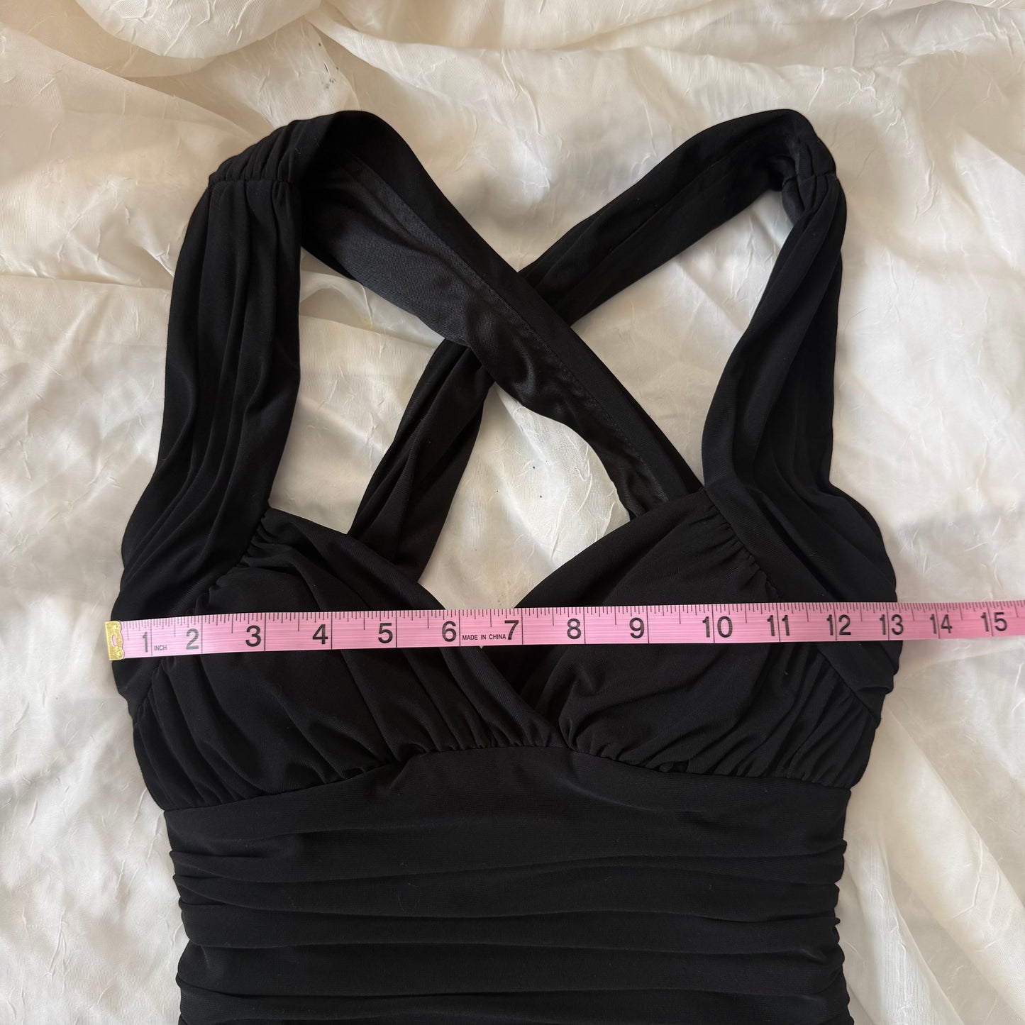 Black cinched evening dress