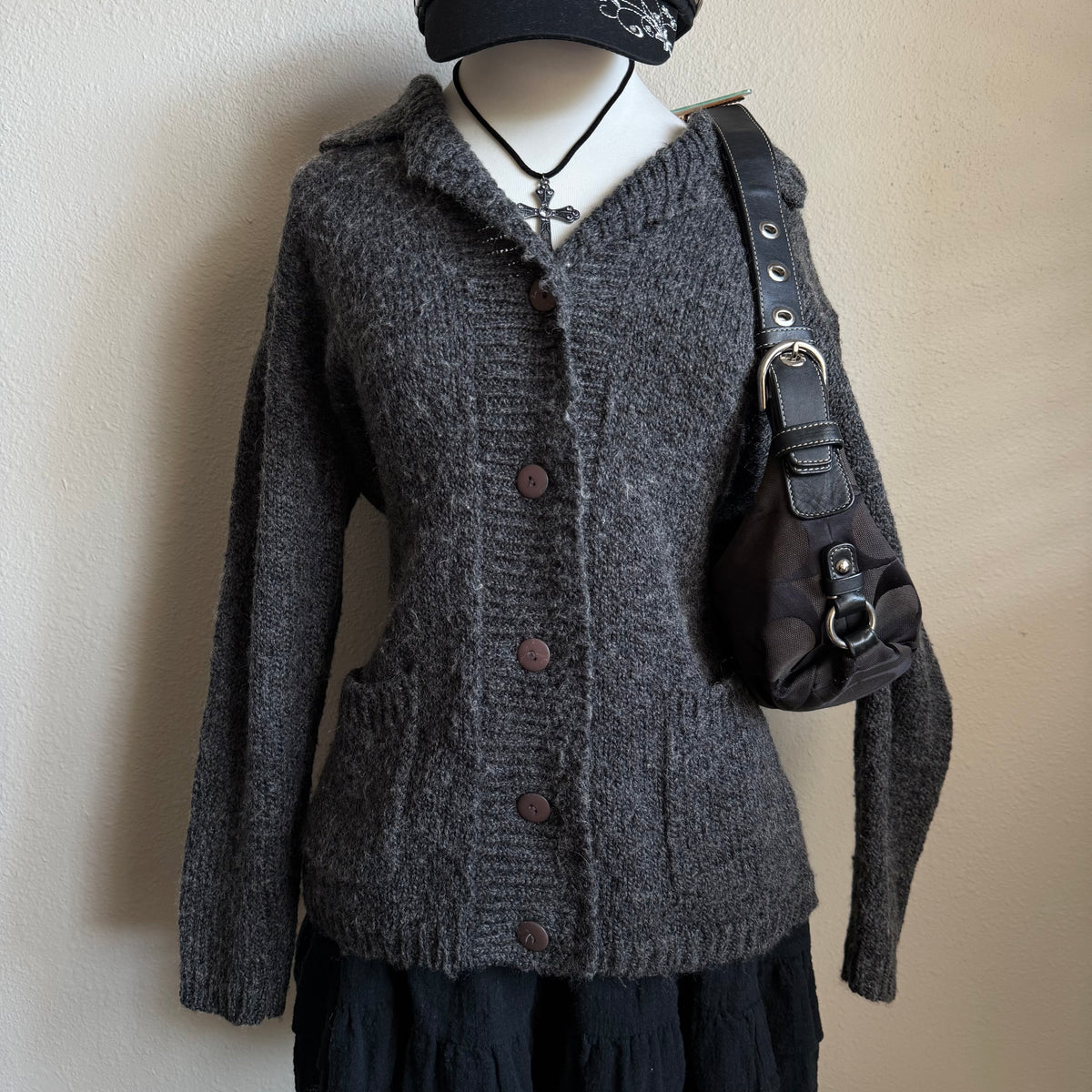 Grey oversized button sweater