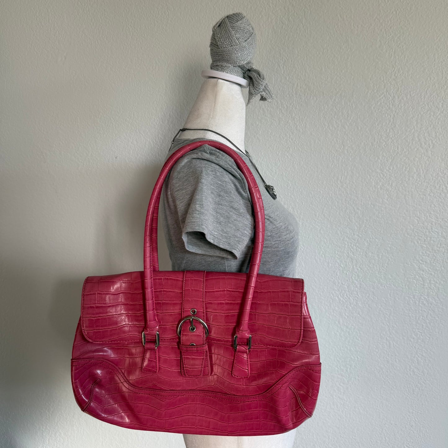 Pink croc shoulder bag