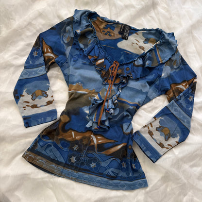 ruffle euro print sleeved top