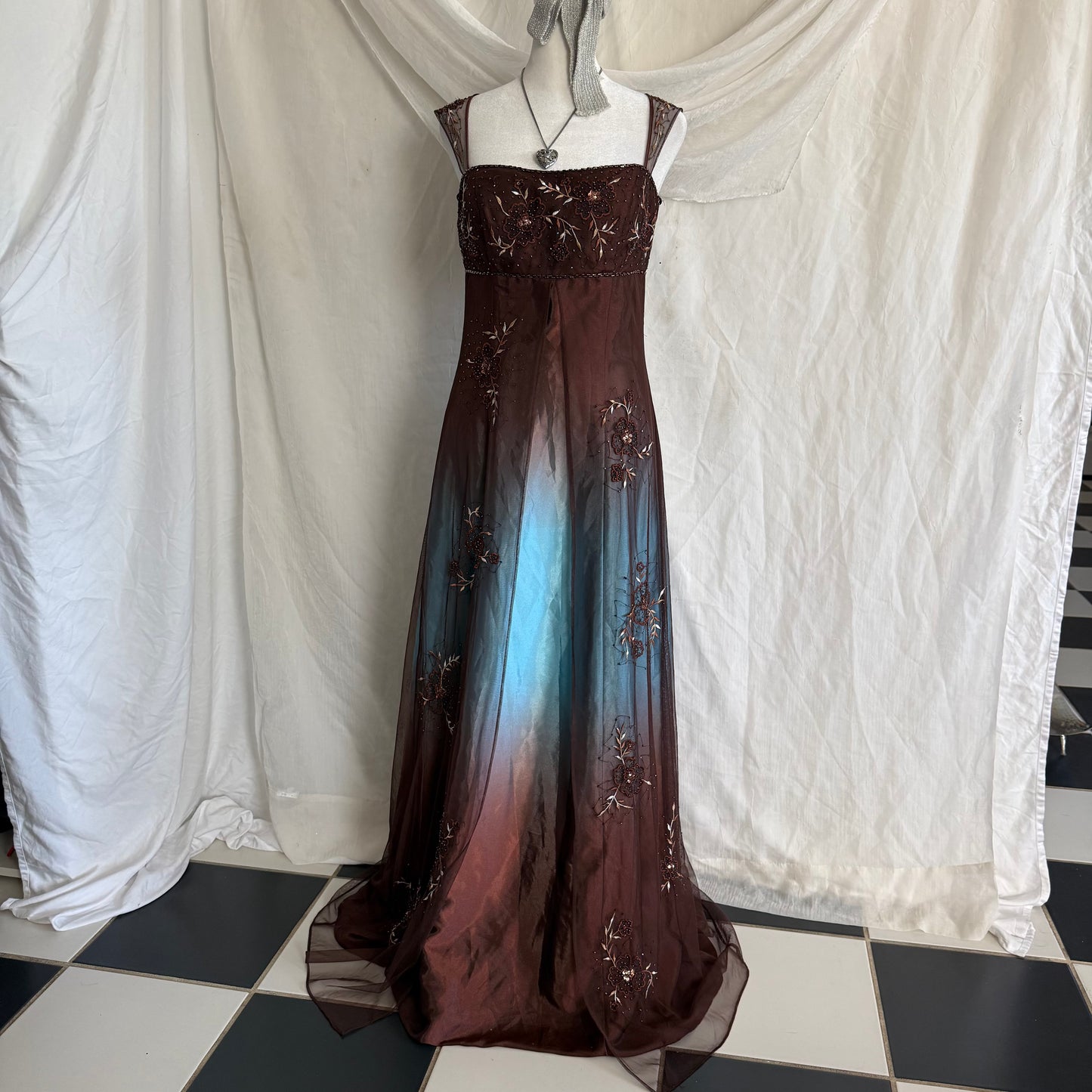 2000s whimsical prom beaded flower dress