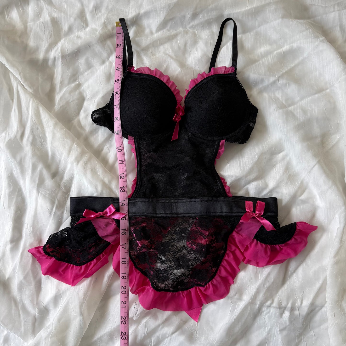Pink lace lingerie maid top