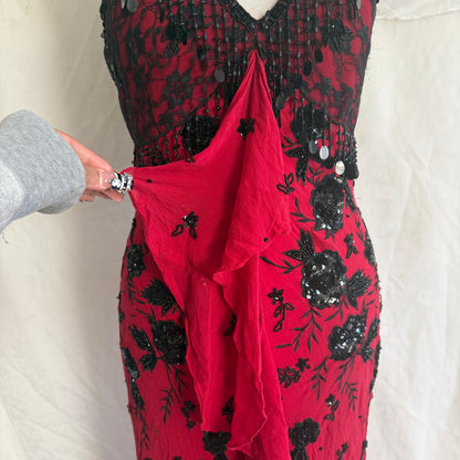 2000s Red cocktail beaded dress