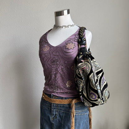 2000s soft brown crochet beaded belt