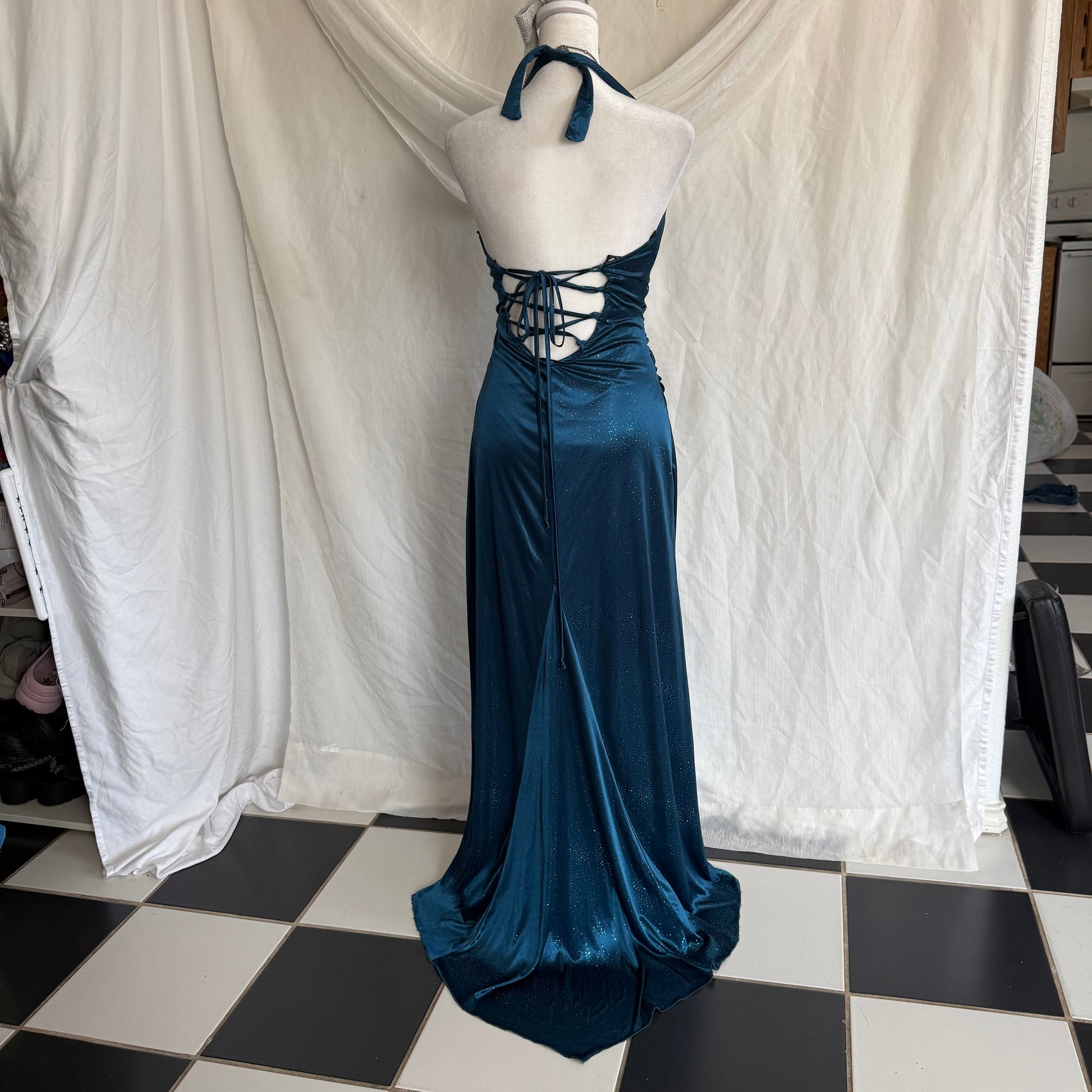 2000s City Triangles blue glitter draping dress – Lucid Garments