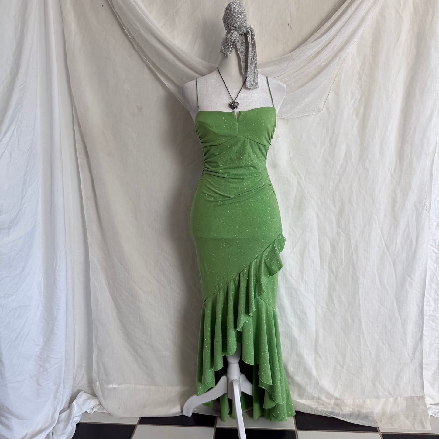 2000s Glitter Tinkerbell green fairy dress