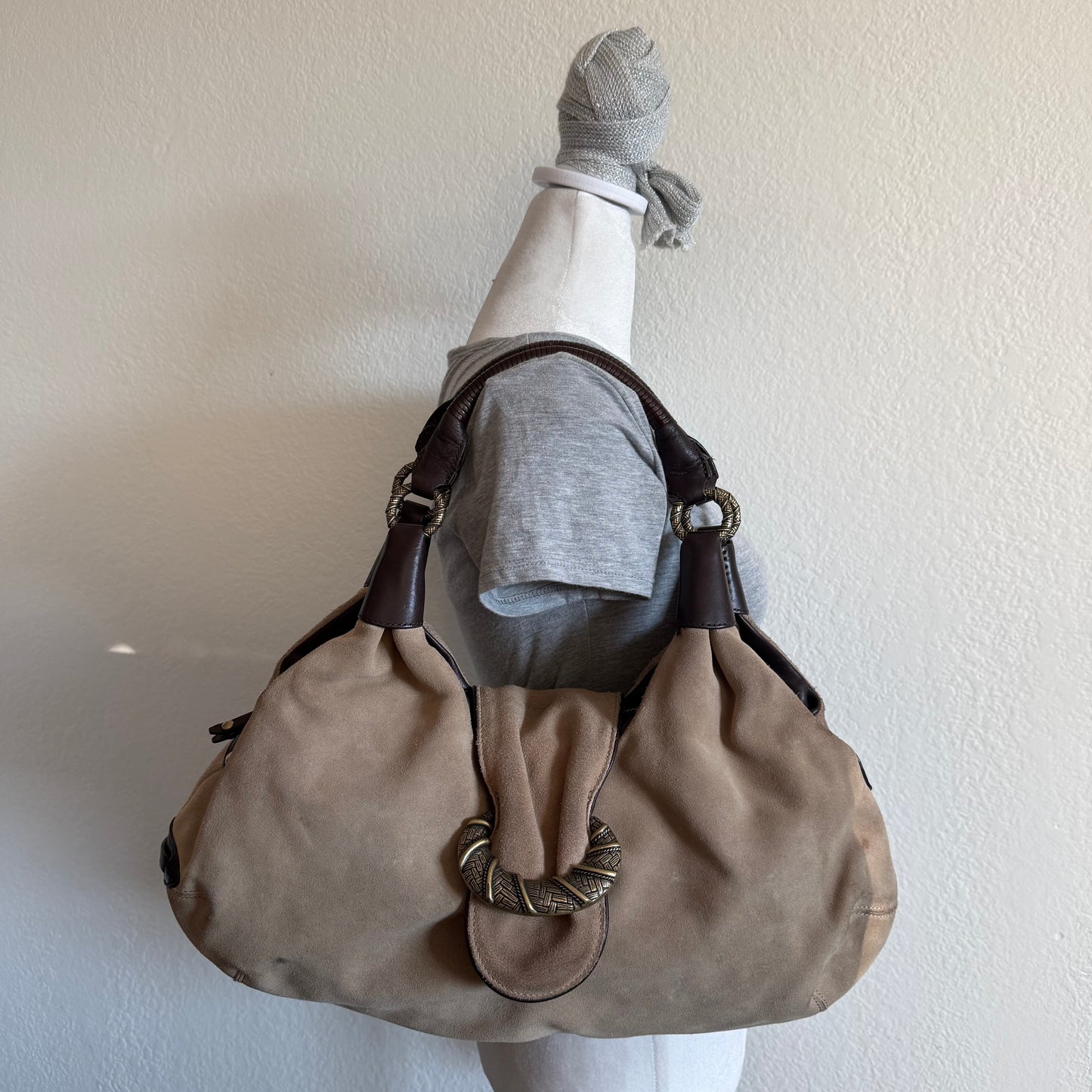 Suede hobo shoulder bag