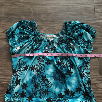 Turquoise boho flower top