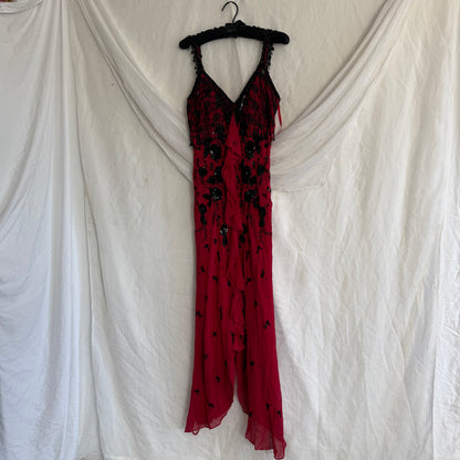 2000s Red cocktail beaded dress