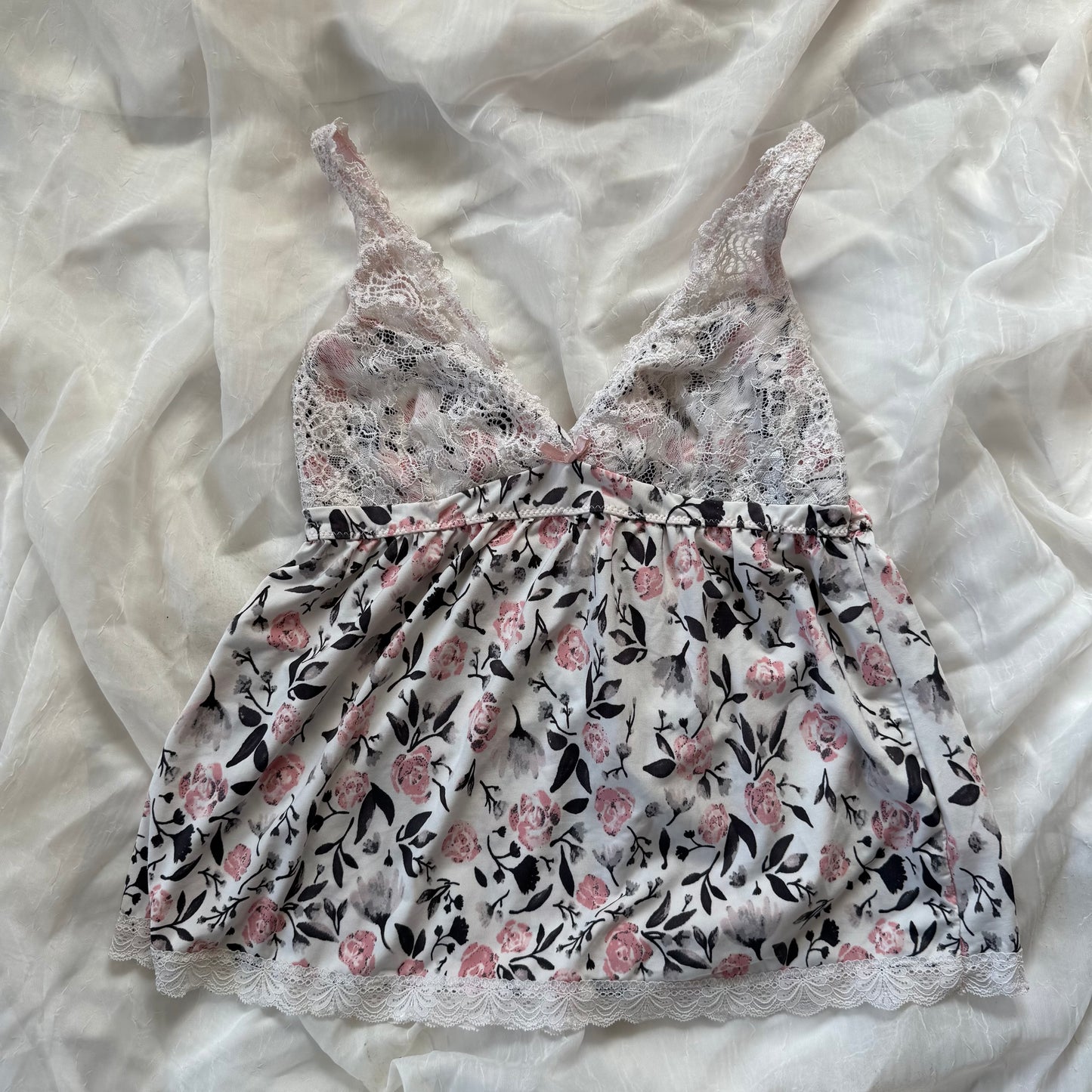Baby pink rose lace cami