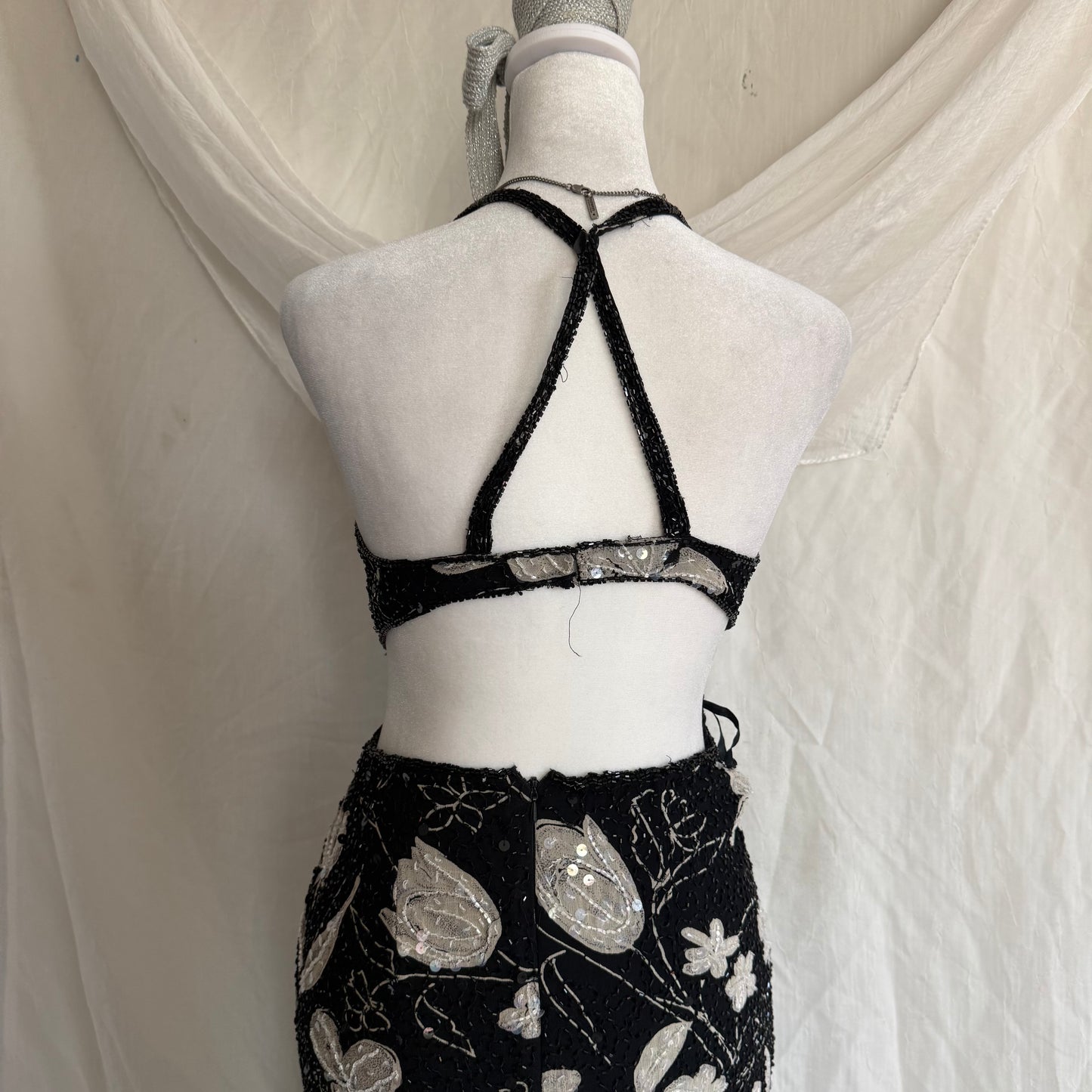 2000s Adriana Pappell fully beaded slit dress