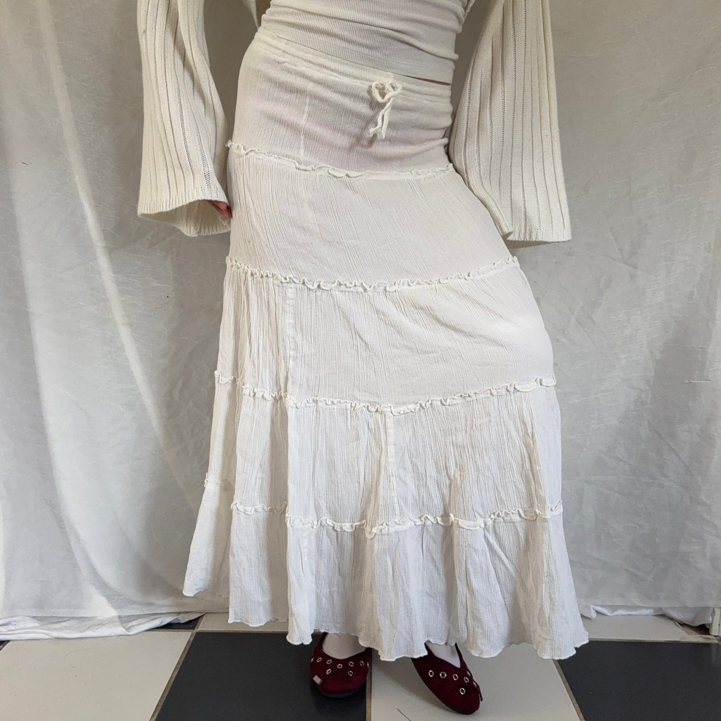 White flowy maxi skirt