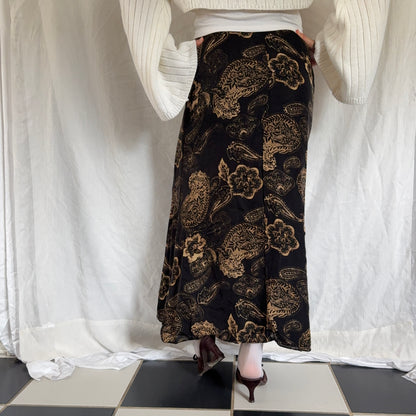 Black paisley flower maxi skirt
