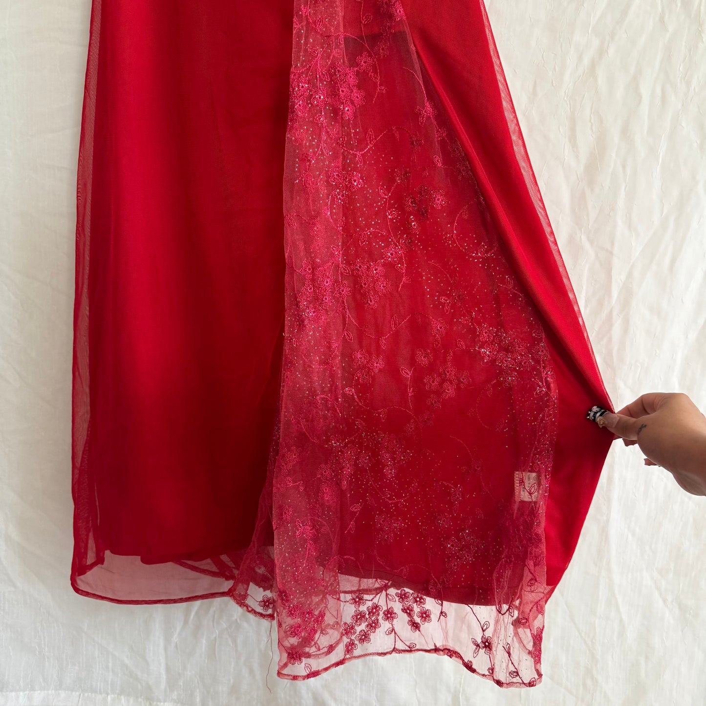 2000s Red Lacey Halter dress