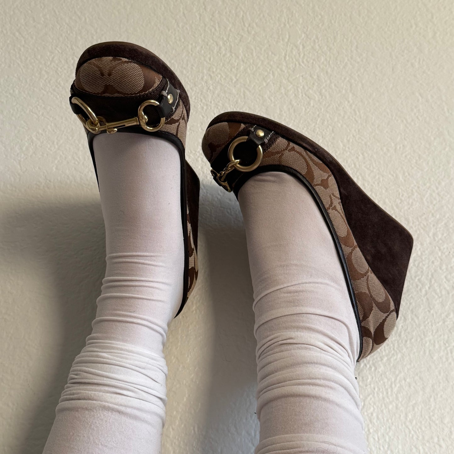 Coach brown wedge heels