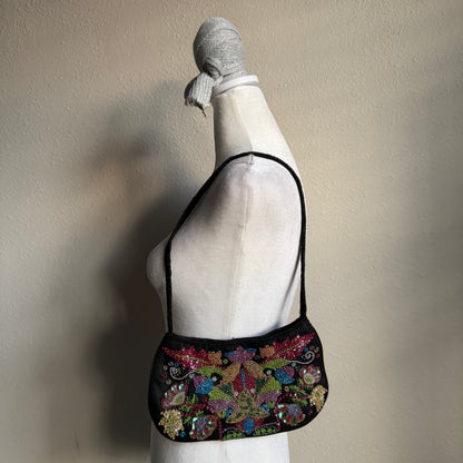 Flower beaded mini shoulder bag